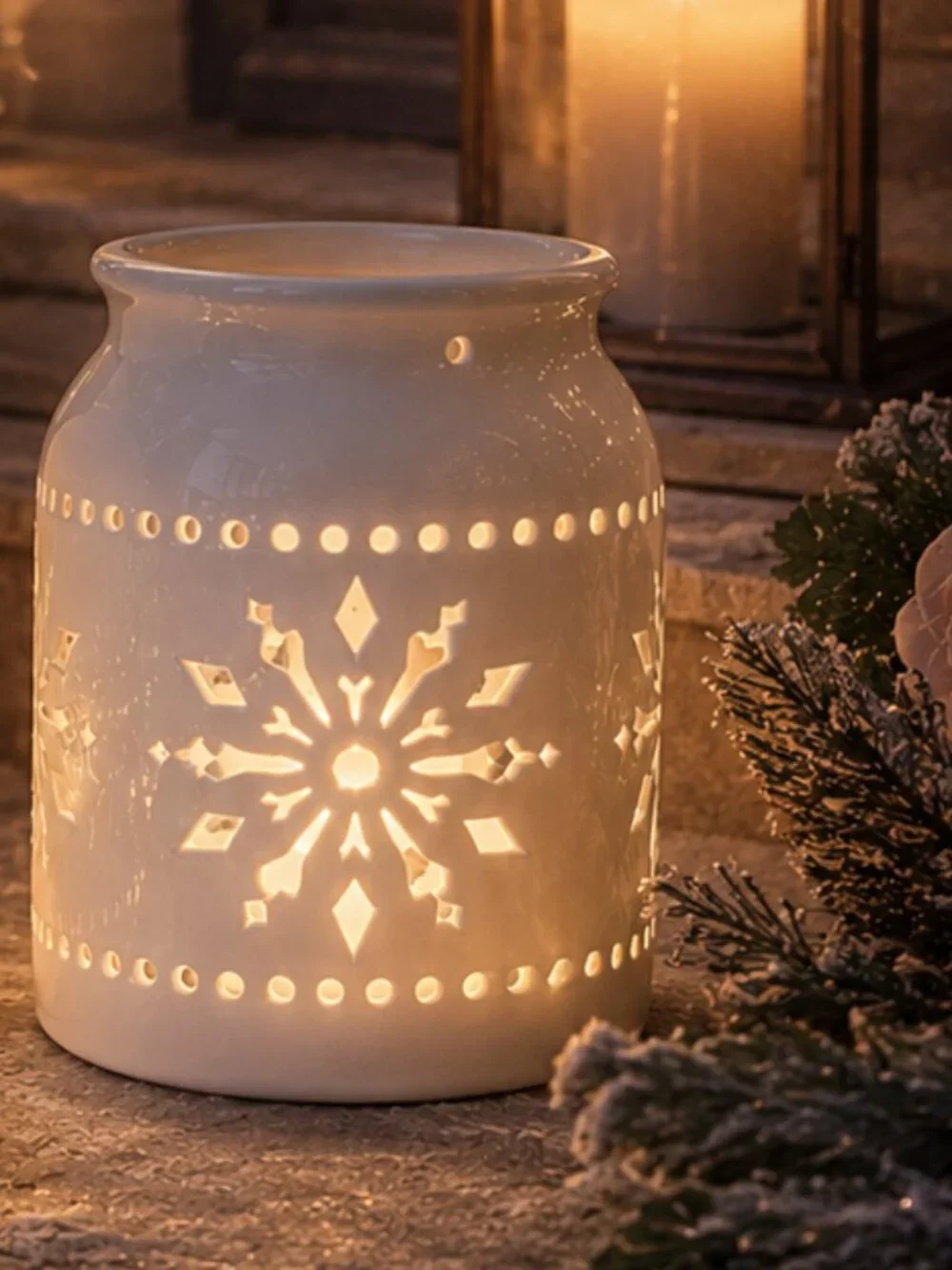 Set of 2 Charming Ivory Snowflake Cutout Luminiary Candleholders